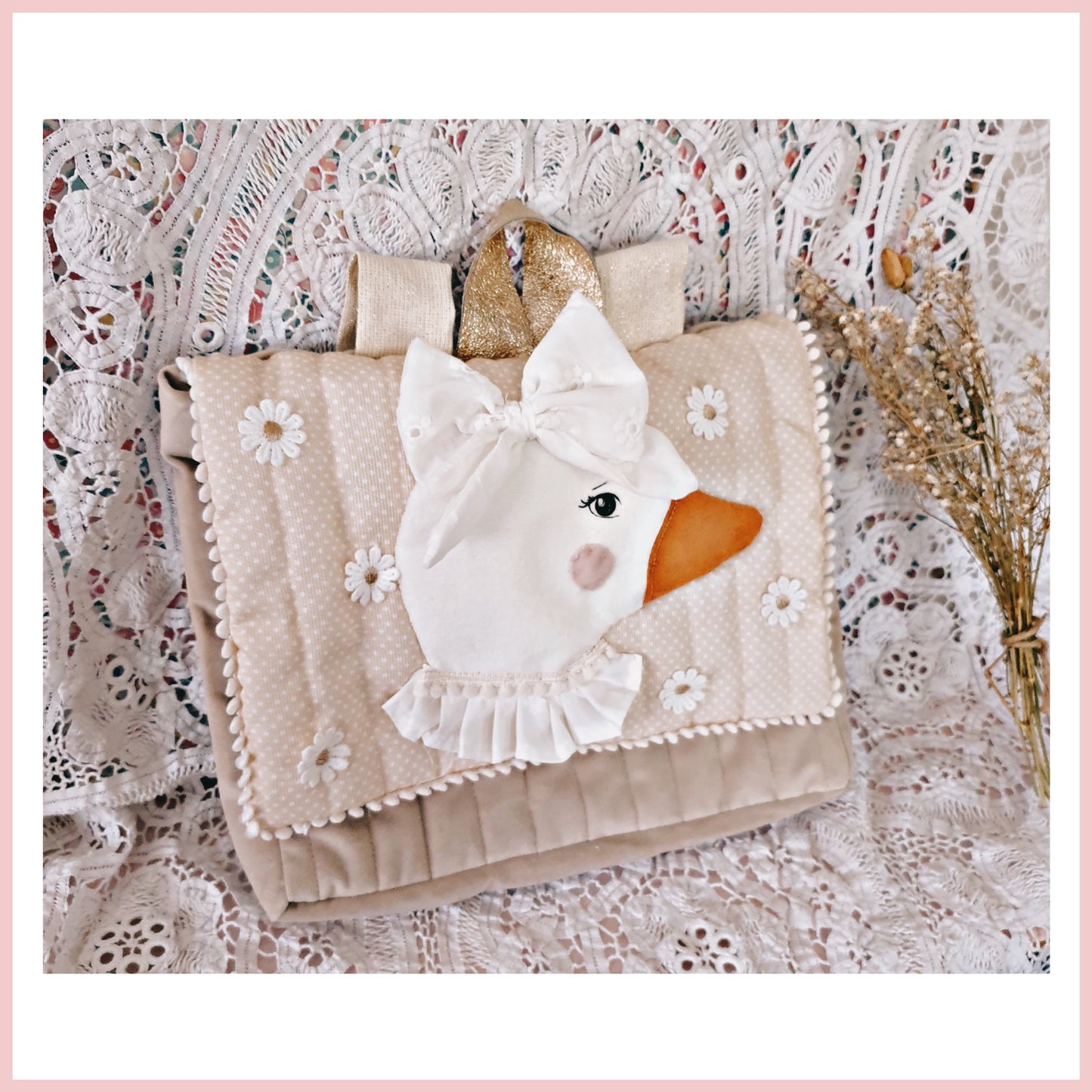 Cartable oie velours beige