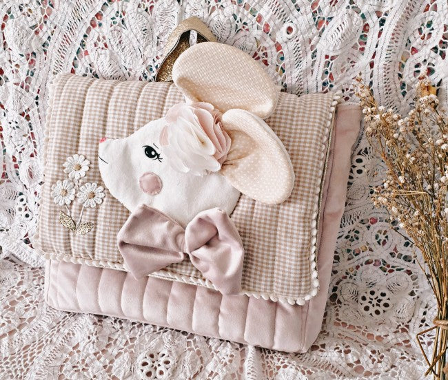 Cartable Souris velours beige