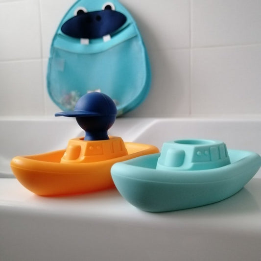 Jouet d'éveil pour le bain - Set de 2 bateaux et 1 capitaine Bleu