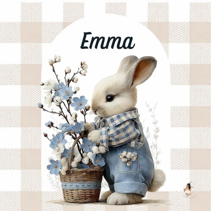 ✨ Stickers Toniebox 2 – Lapin bleu tout doux (fond vichy)