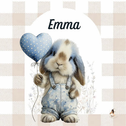 ✨ Stickers Toniebox 2 – Lapin bleu tout doux (fond vichy)
