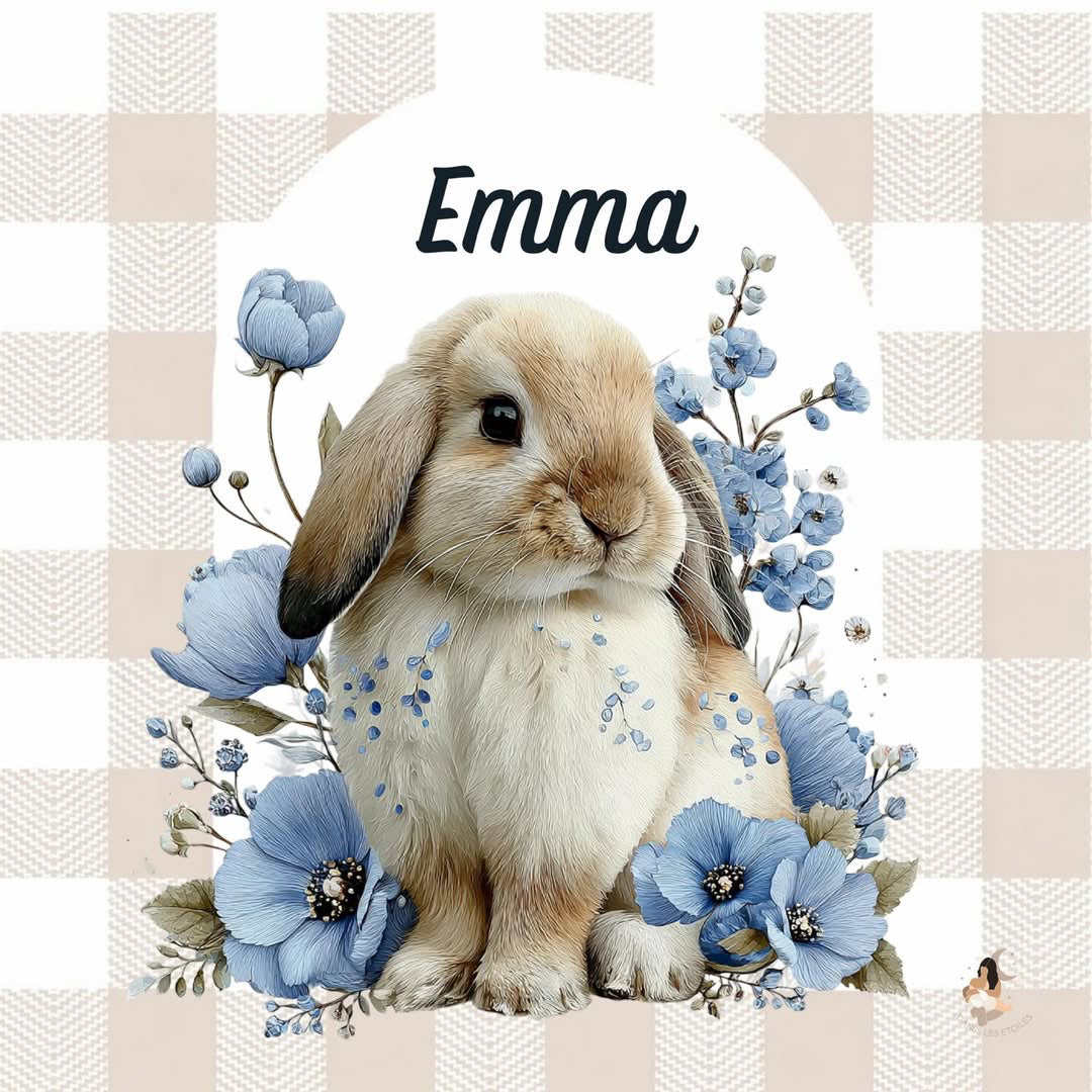 ✨ Stickers Toniebox 2 – Lapin bleu tout doux (fond vichy)