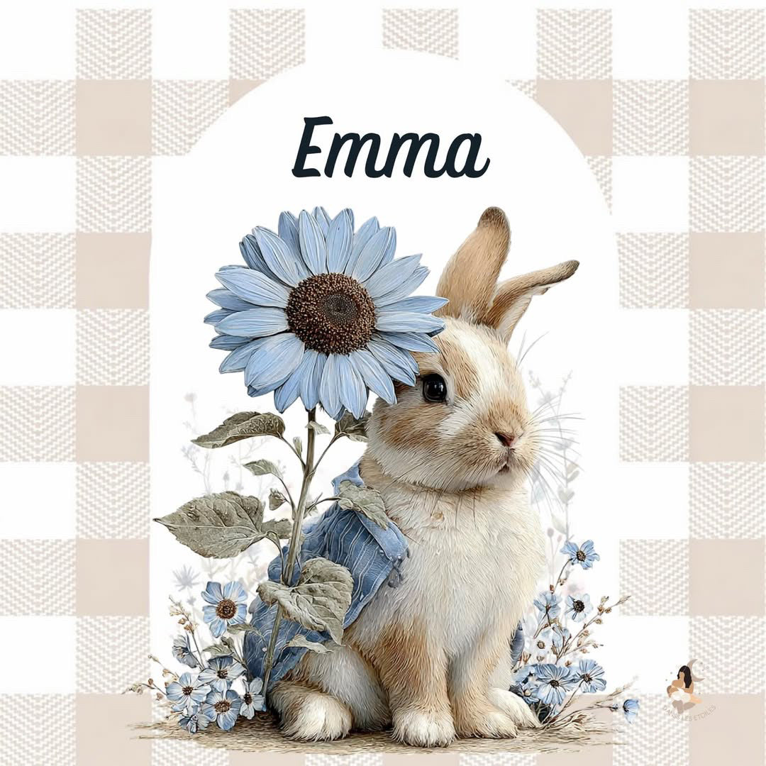 ✨ Stickers Toniebox 2 – Lapin bleu tout doux (fond vichy)