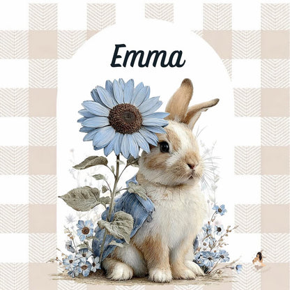 ✨ Stickers Toniebox 2 – Lapin bleu tout doux (fond vichy)