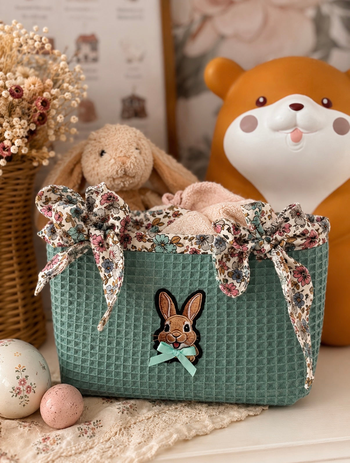 Sac enfant lapin  vert  & Fleuri 🤎