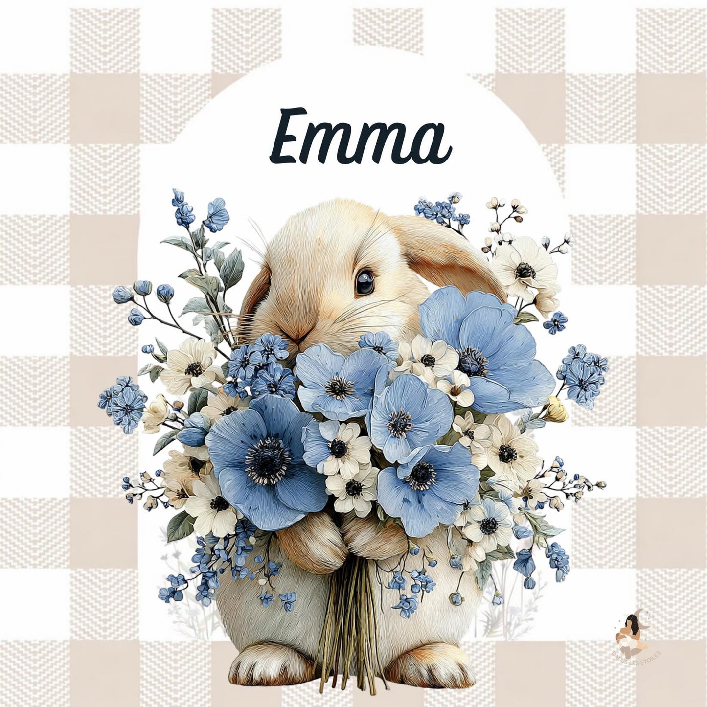 ✨ Stickers Toniebox 2 – Lapin bleu tout doux (fond vichy)