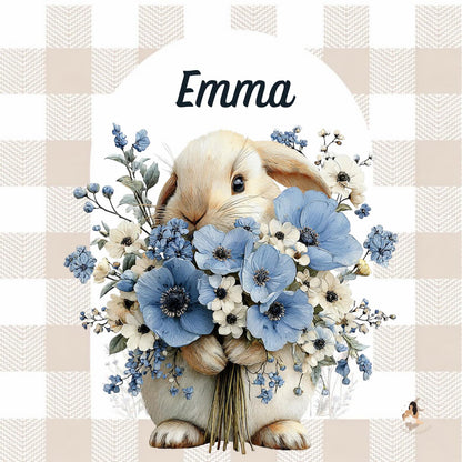 ✨ Stickers Toniebox 2 – Lapin bleu tout doux (fond vichy)
