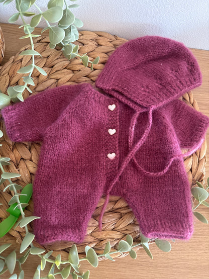 Ensemble Fait Main – Combi cœur chapeau & Bandeau Tricoté 🌸