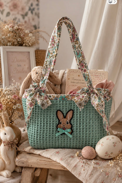 Sac enfant lapin  vert  & Fleuri 🤎