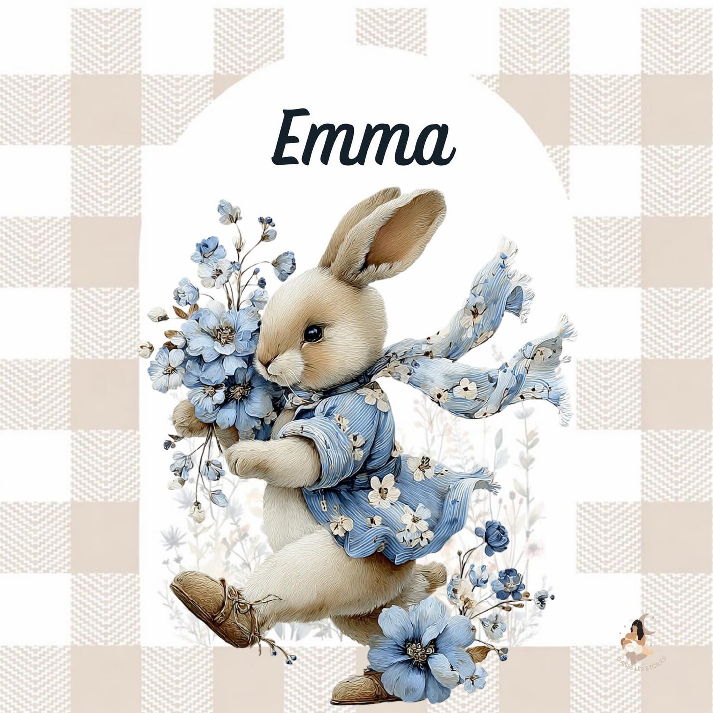 ✨ Stickers Toniebox 2 – Lapin bleu tout doux (fond vichy)