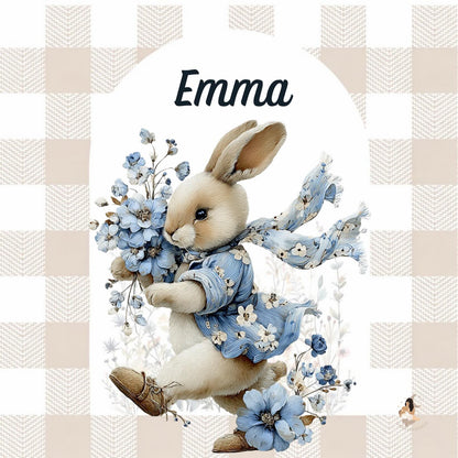 ✨ Stickers Toniebox 2 – Lapin bleu tout doux (fond vichy)