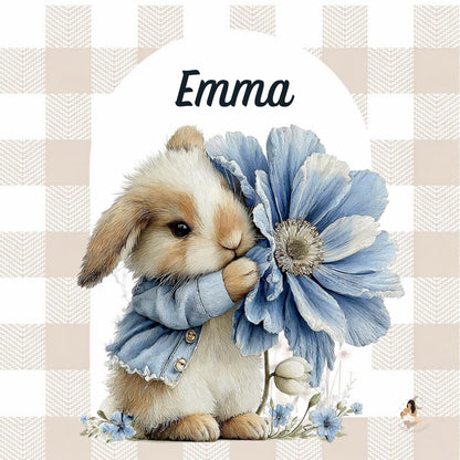 ✨ Stickers Toniebox 2 – Lapin bleu tout doux (fond vichy)