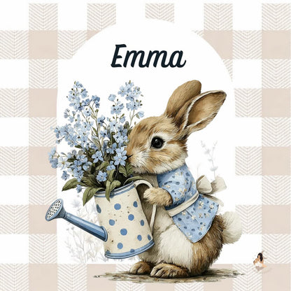 ✨ Stickers Toniebox 2 – Lapin bleu tout doux (fond vichy)