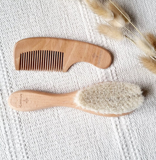 Ensemble brosse et peigne en bois pour bébé