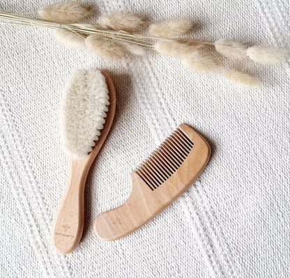 Ensemble brosse et peigne en bois pour bébé