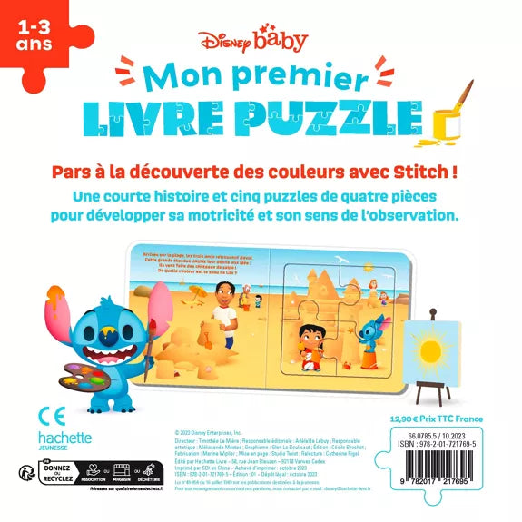 LIVRE - DISNEY BABY - Mon Premier livre puzzle - 4 pièces - Stitch et les couleurs