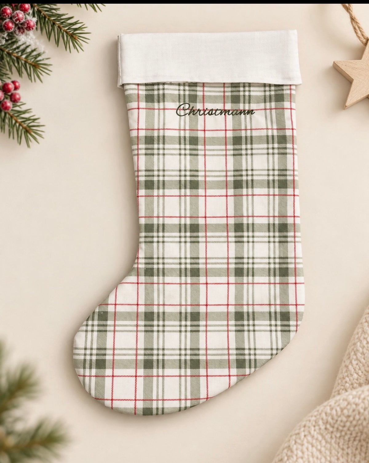 🎄 Chaussette de Noël personnalisée – Tartan