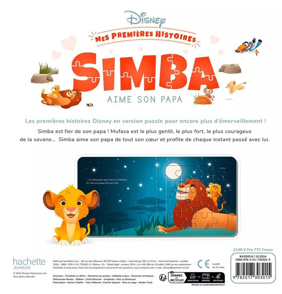 LIVRE - DISNEY - Mes premières histoires - Simba aime son Papa - 5 grands puzzles - 16 pc