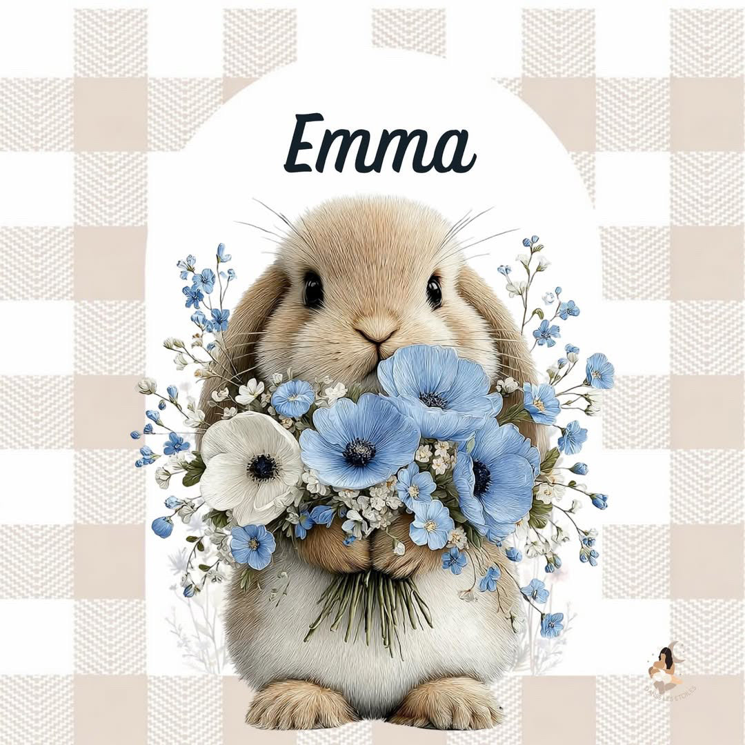 ✨ Stickers Toniebox 2 – Lapin bleu tout doux (fond vichy)
