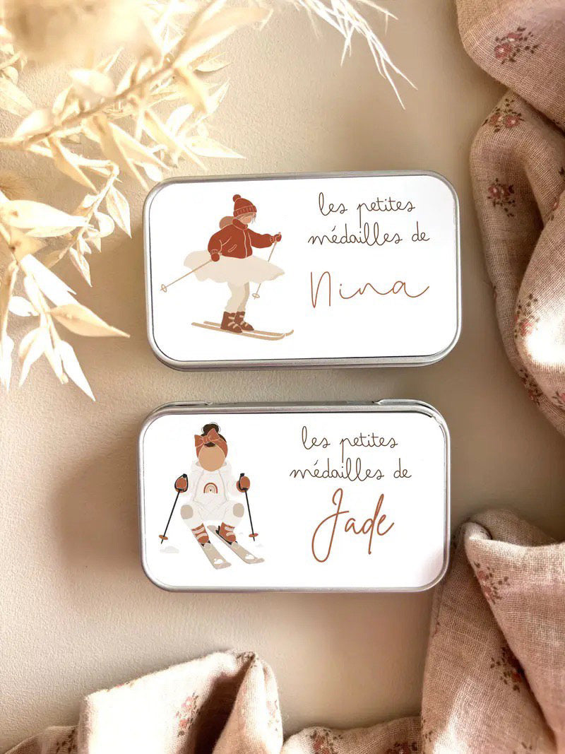 Boîte personnalisée pour médailles de ski enfant