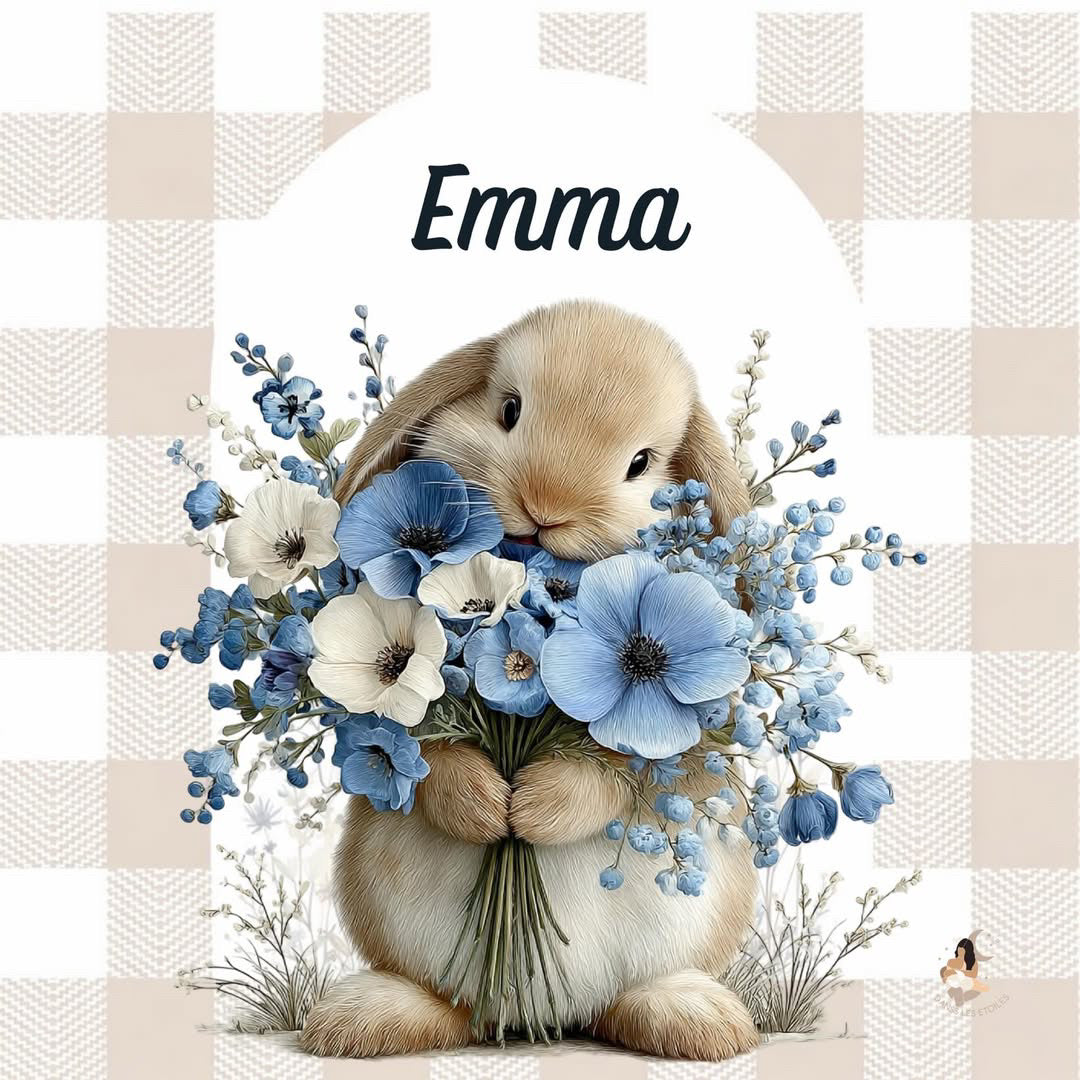 ✨ Stickers Toniebox 2 – Lapin bleu tout doux (fond vichy)