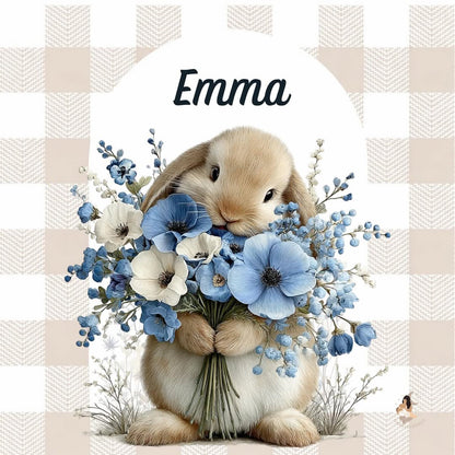 ✨ Stickers Toniebox 2 – Lapin bleu tout doux (fond vichy)