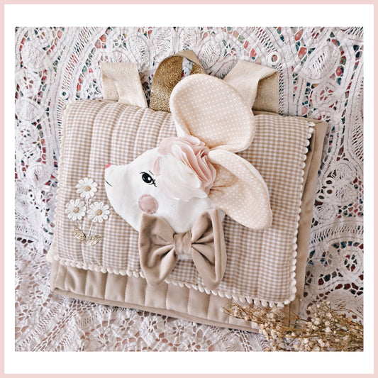 Cartable Souris velours beige