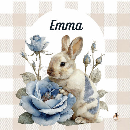 ✨ Stickers Toniebox 2 – Lapin bleu tout doux (fond vichy)