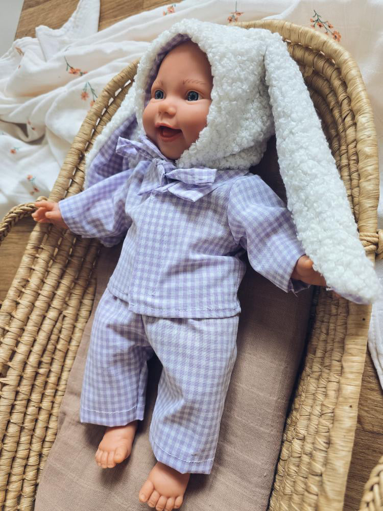 🌙 Pyjama deux pièces & petit chapeau tout doux – pour poupée