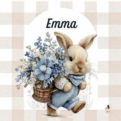 ✨ Stickers Toniebox 2 – Lapin bleu tout doux (fond vichy)