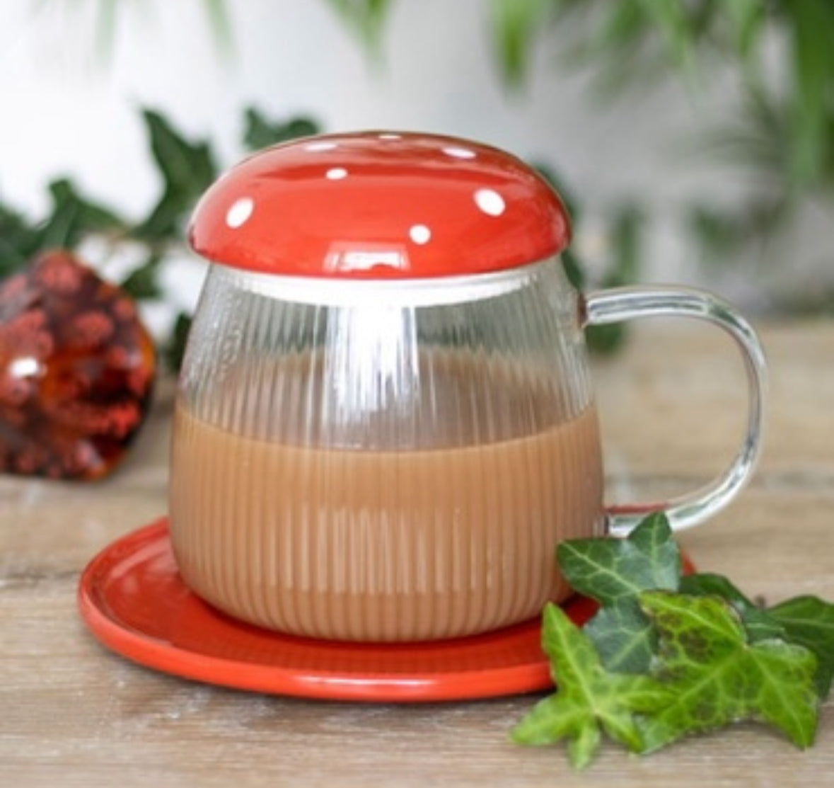 Tasse Champignon en Verre – Théière Individuelle Automnale