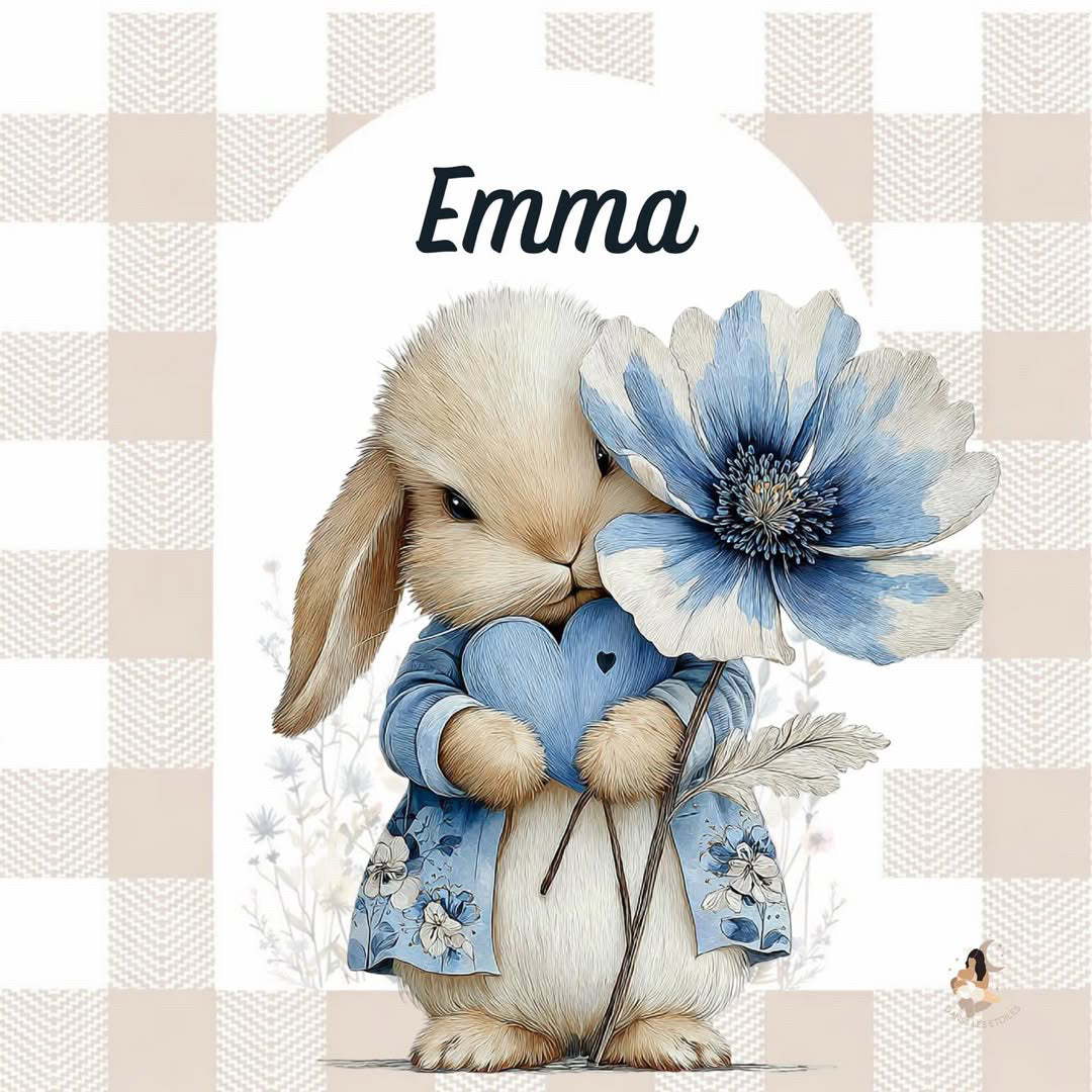 ✨ Stickers Toniebox 2 – Lapin bleu tout doux (fond vichy)