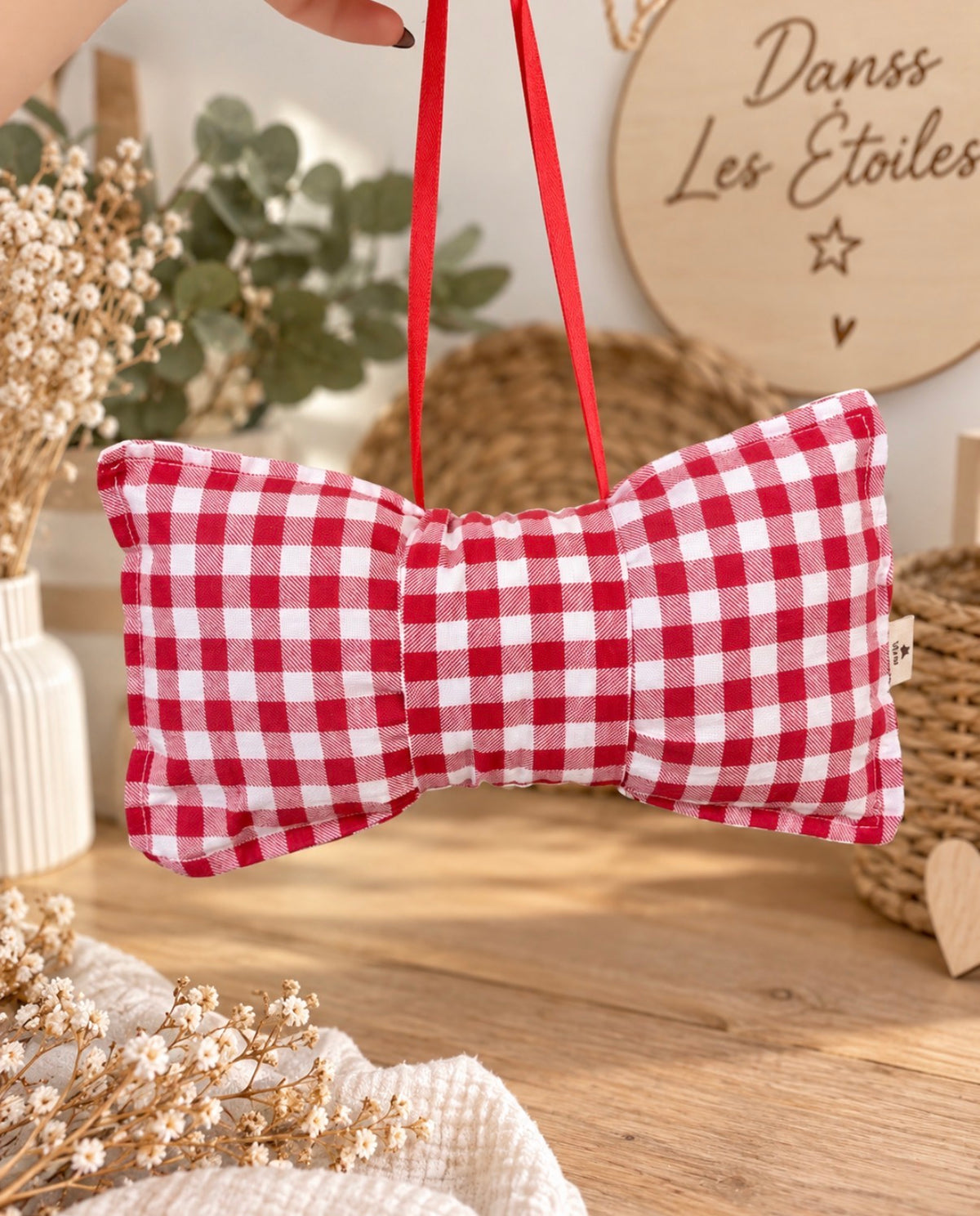 🎀 Grand Nœud de Noël en tissu – Vichy rouge