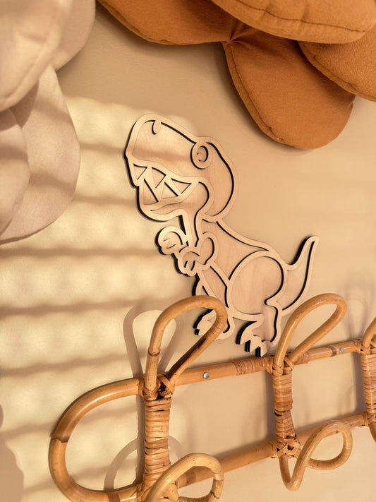 Décoration murale en bois - T-Rex et empreintes de dinosaures