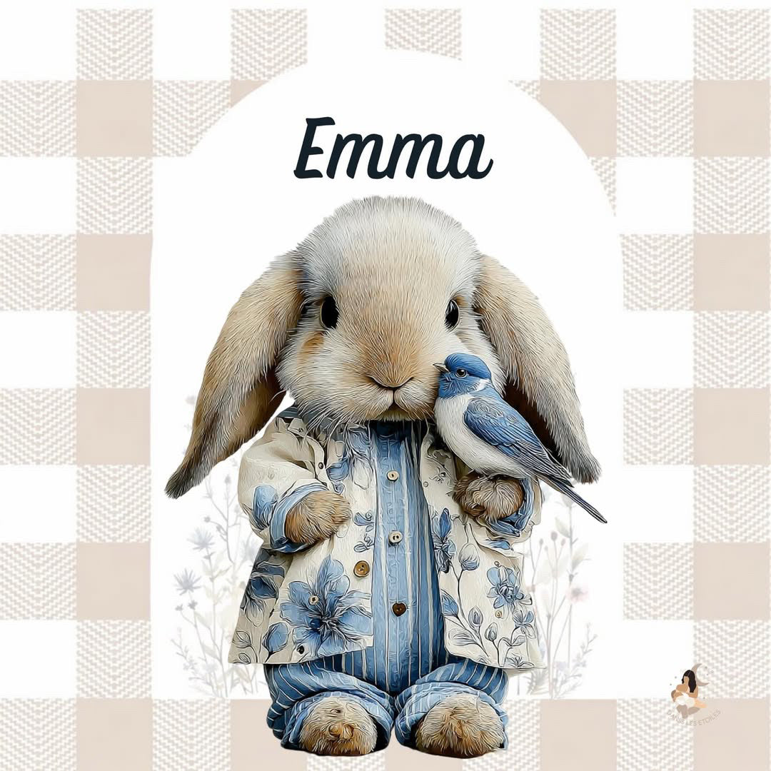 ✨ Stickers Toniebox 2 – Lapin bleu tout doux (fond vichy)