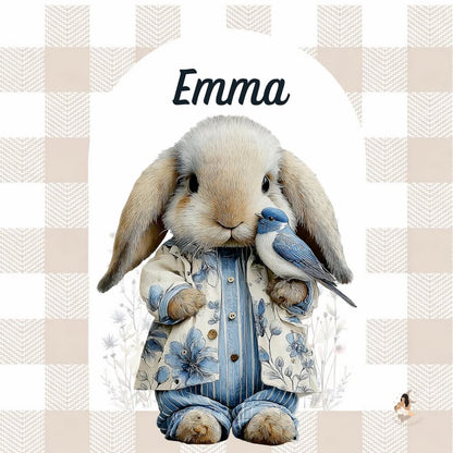 ✨ Stickers Toniebox 2 – Lapin bleu tout doux (fond vichy)
