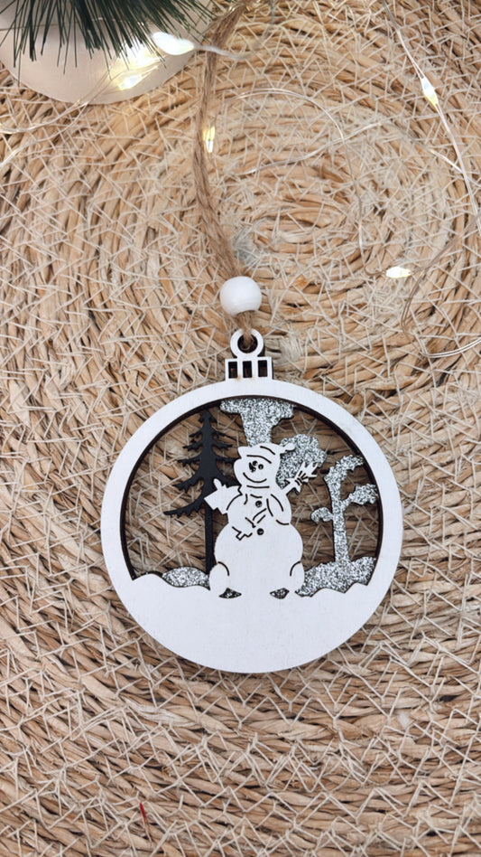 ⛄ Suspension de Noël bois – Bonhomme de neige