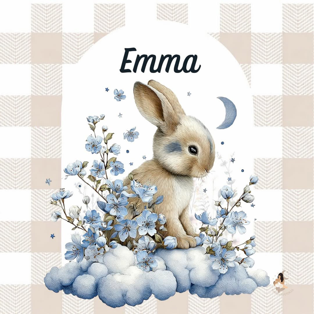 ✨ Stickers Toniebox 2 – Lapin bleu tout doux (fond vichy)