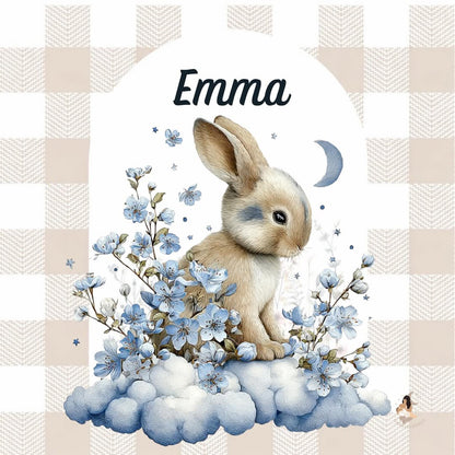 ✨ Stickers Toniebox 2 – Lapin bleu tout doux (fond vichy)