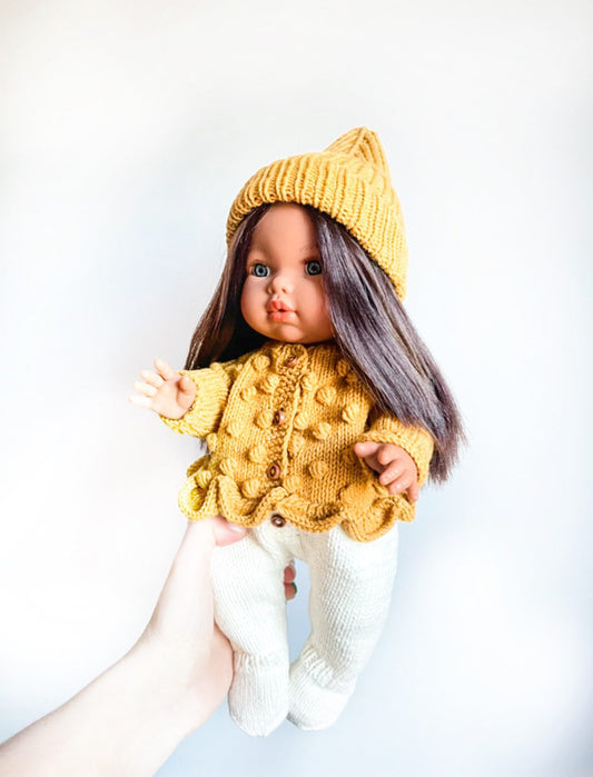 Ensemble Tricoté Moutarde – Gilet Pompons & Bonnet 🍯