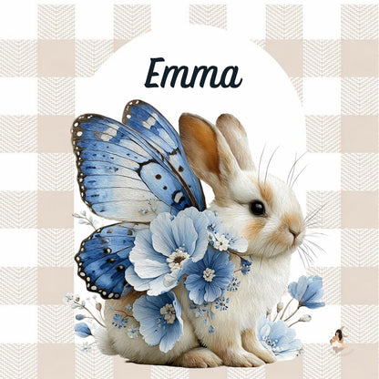 ✨ Stickers Toniebox 2 – Lapin bleu tout doux (fond vichy)