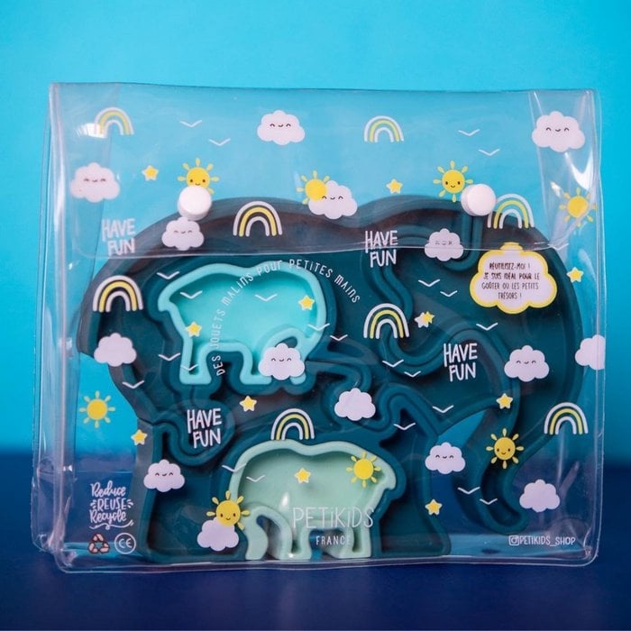 Jouet d'éveil Montessori - Puzzle 3D : Maman et ses petits bleu