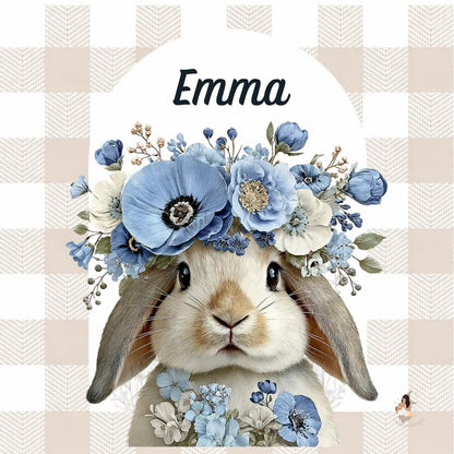 ✨ Stickers Toniebox 2 – Lapin bleu tout doux (fond vichy)