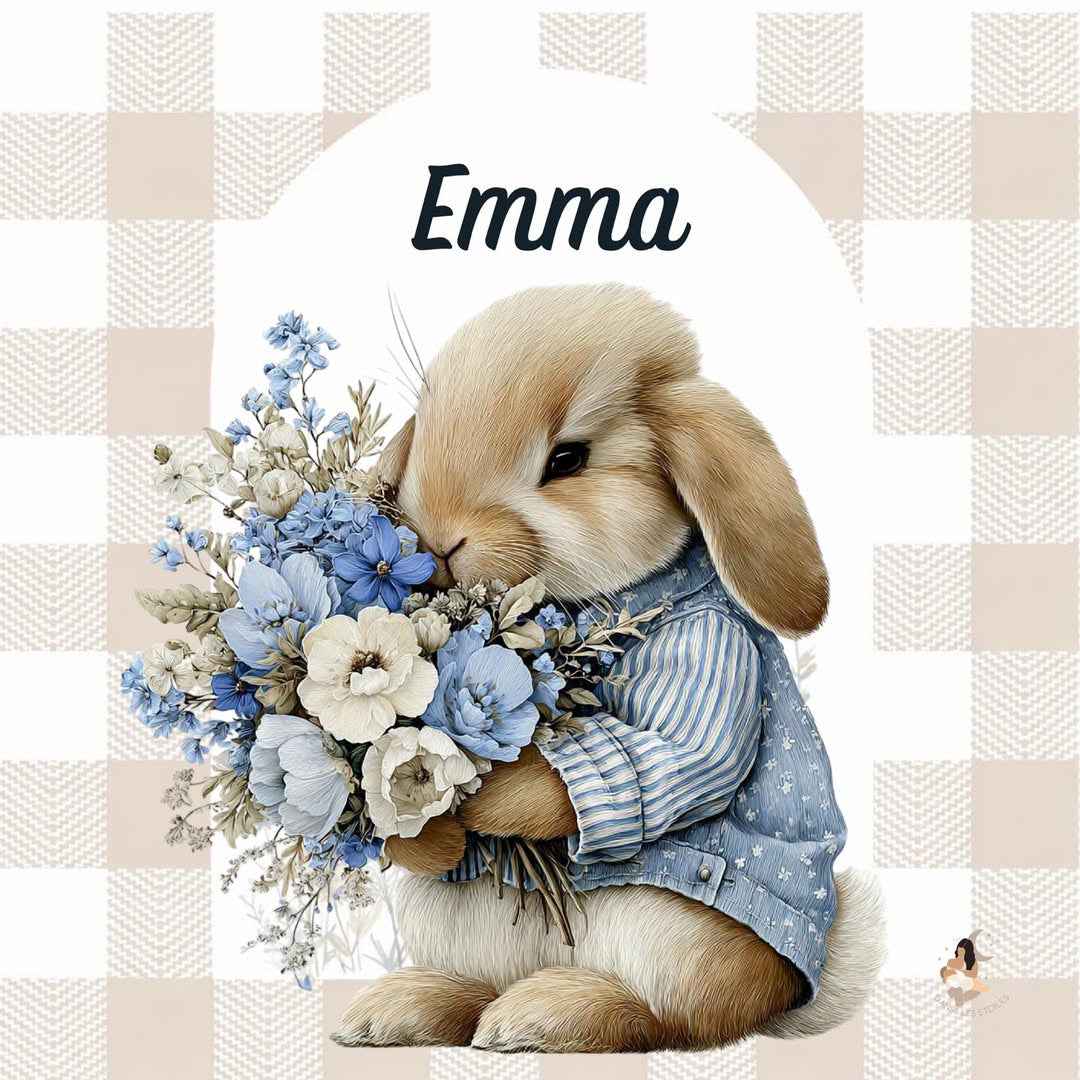 ✨ Stickers Toniebox 2 – Lapin bleu tout doux (fond vichy)