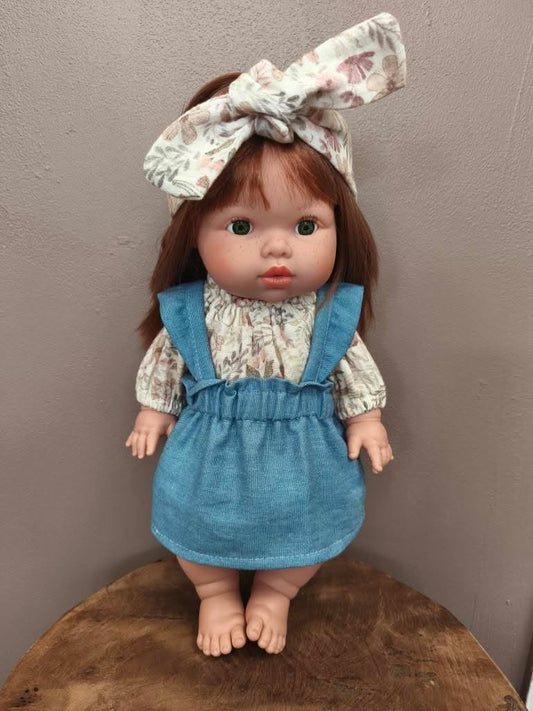 Ensemble Fille 3 Pièces – Robe Salopette en Jean & Haut Fleuri