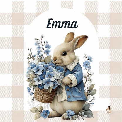 ✨ Stickers Toniebox 2 – Lapin bleu tout doux (fond vichy)