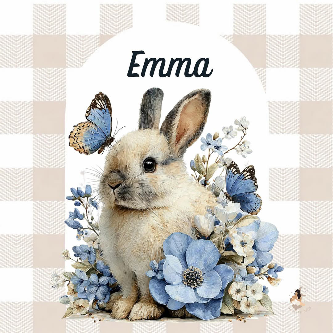 ✨ Stickers Toniebox 2 – Lapin bleu tout doux (fond vichy)