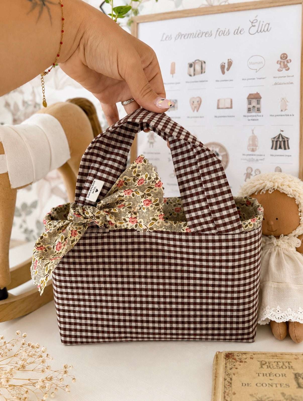 Sac enfant Vichy Chocolat & Fleuri 🤎