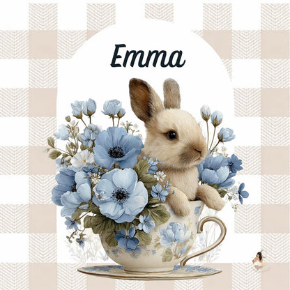 ✨ Stickers Toniebox 2 – Lapin bleu tout doux (fond vichy)