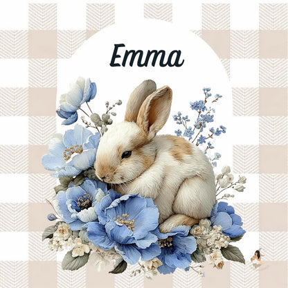 ✨ Stickers Toniebox 2 – Lapin bleu tout doux (fond vichy)